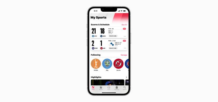 Pembaruan bagian olahraga di Apple News iOS 16 untuk update skor dan berita.