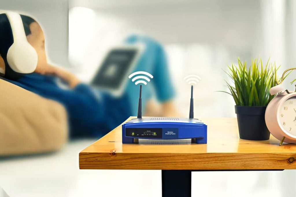 router wifi rumah yang sedang digunakan dengan pengamanan password