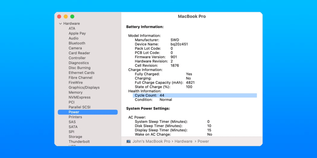cara cek baterai health laptop macbook cycle count