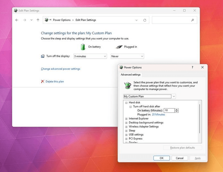 windows power plan di control panel