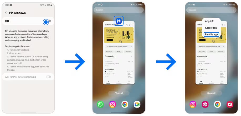 samsung app pinning untuk mencegah orang lain mengakses aplikasi selain yang sedang dibuka